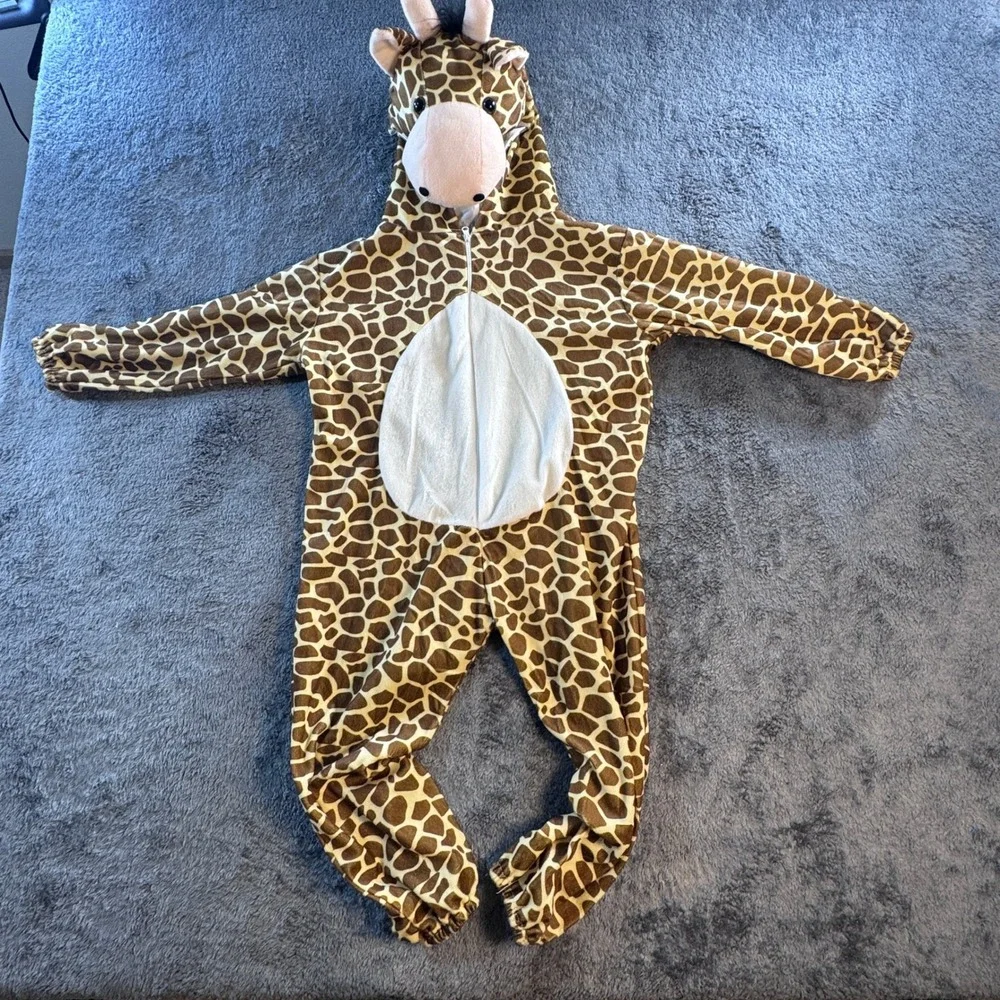 Fantasy World Giraffe Costume Kids 4T One Piece Plush Hooded Jumpsuit Brown Tan